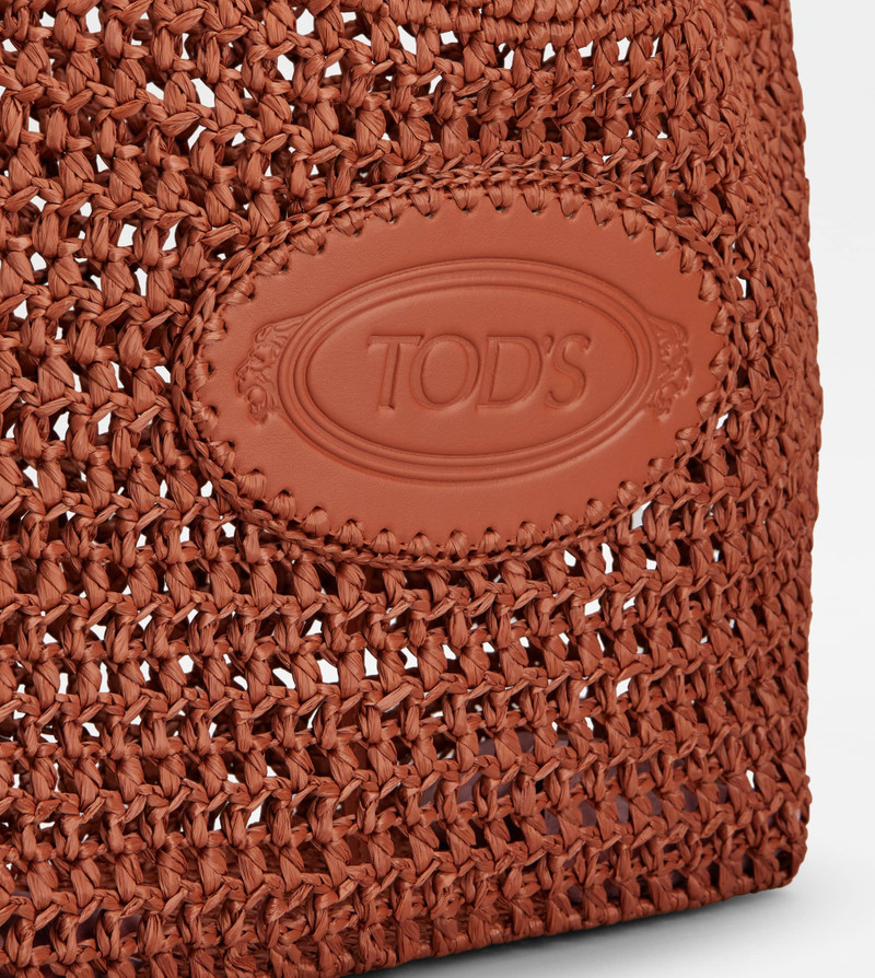 SHOPPING BAG IN RAFFIA AND LEATHER MEDIUM - ORANGE 5