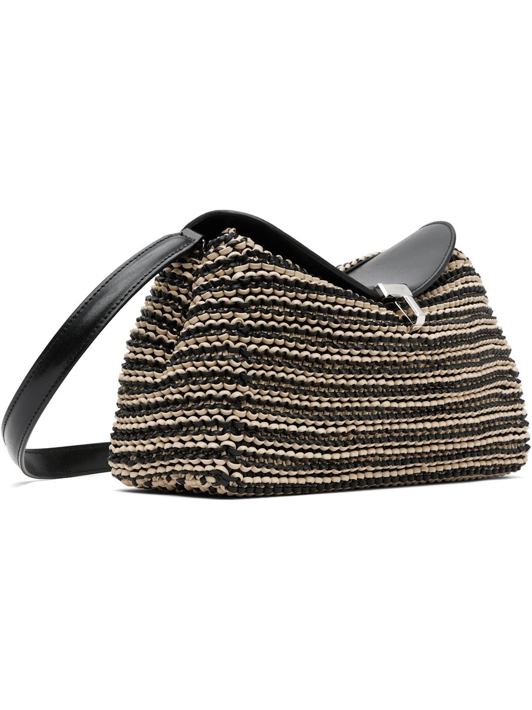 Black & Beige T-Lock Woven-Leather Clutch - 2