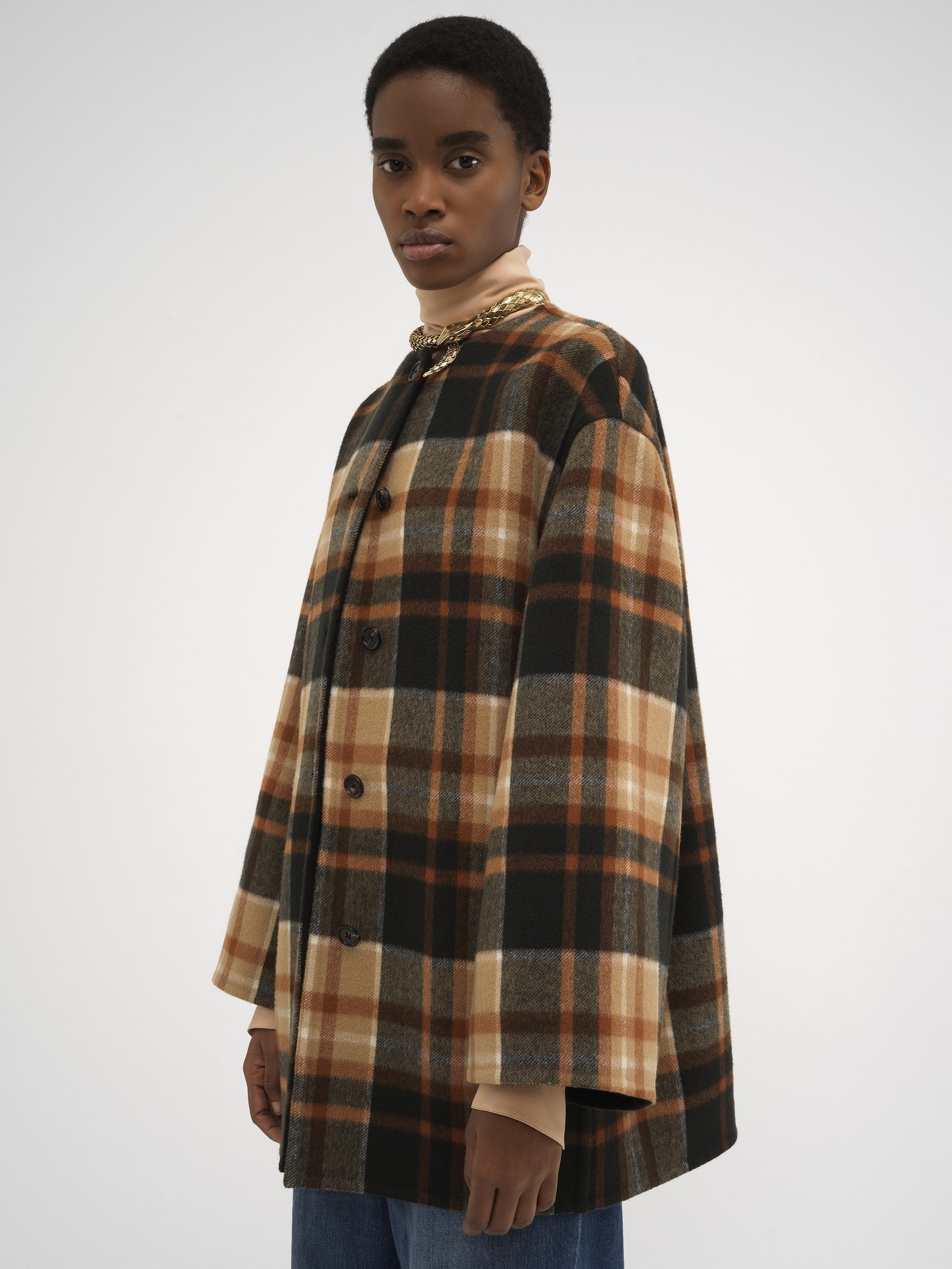 MID-LENGTH COAT IN CHECKED WOOL - 4