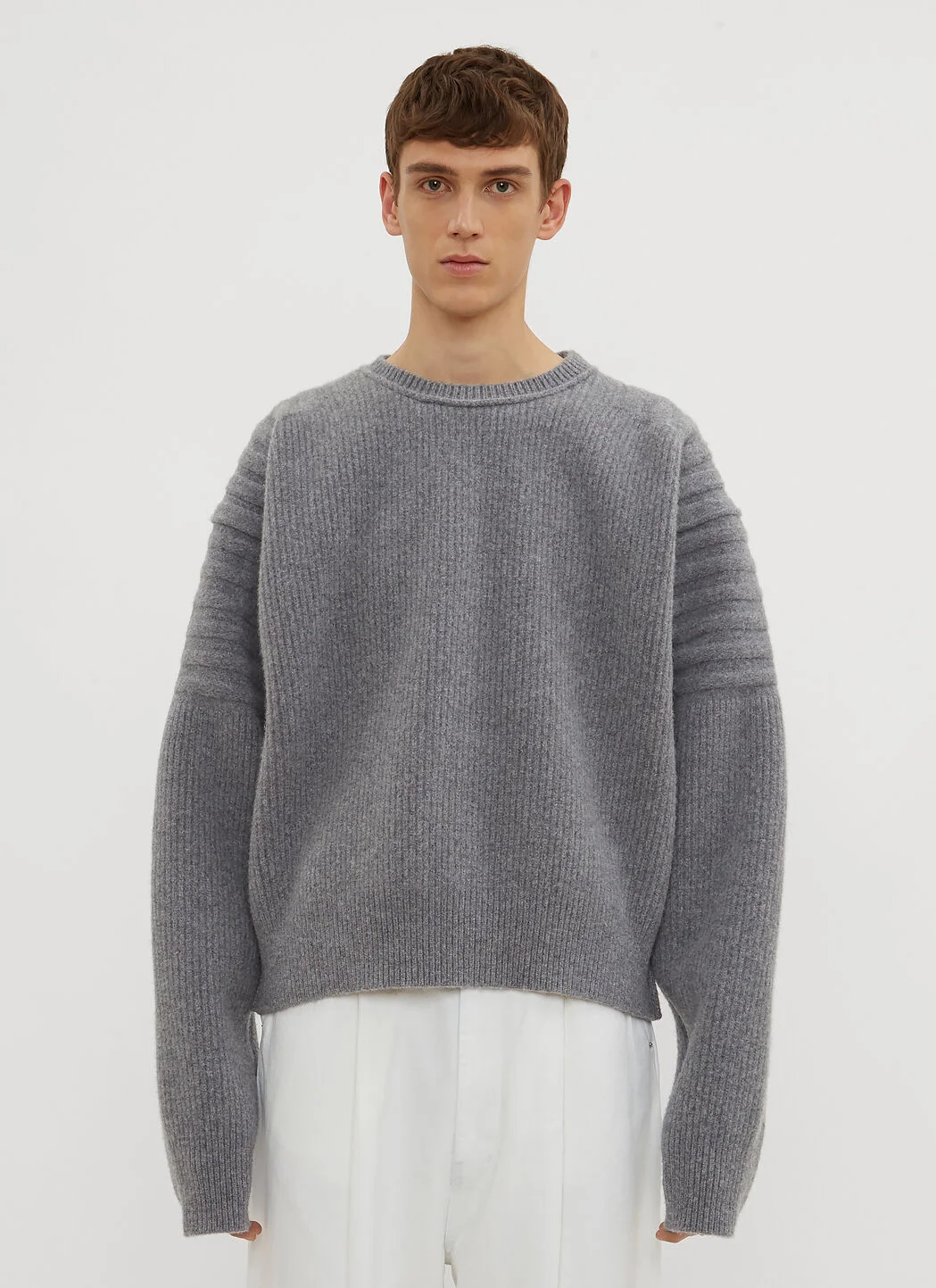 Cropped Ribbed Knit Sweater - 1