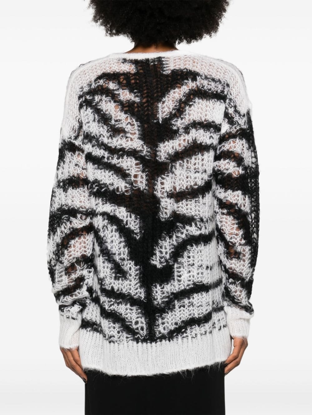 tiger-pattern open-knit jumper - 4