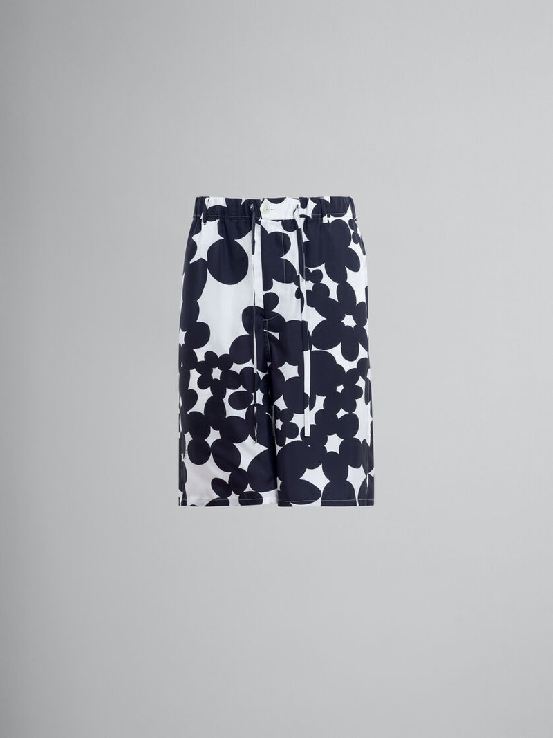 SILK BERMUDA SHORTS WITH BLACK AND WHITE DILLIES PRINT - 1