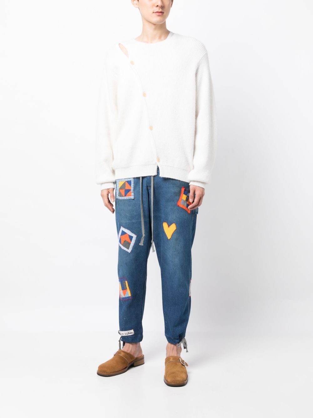patch-detail drawstring jeans - 2