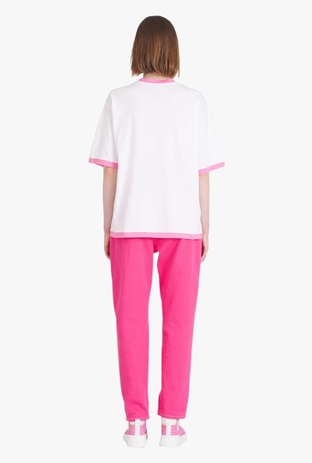 Balmain x Barbie - White eco-designed cotton T-shirt with pink Balmain logo print - 3