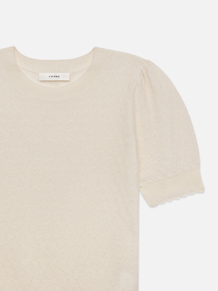 Pointelle Puff Sleeve Sweater in Cream - 3