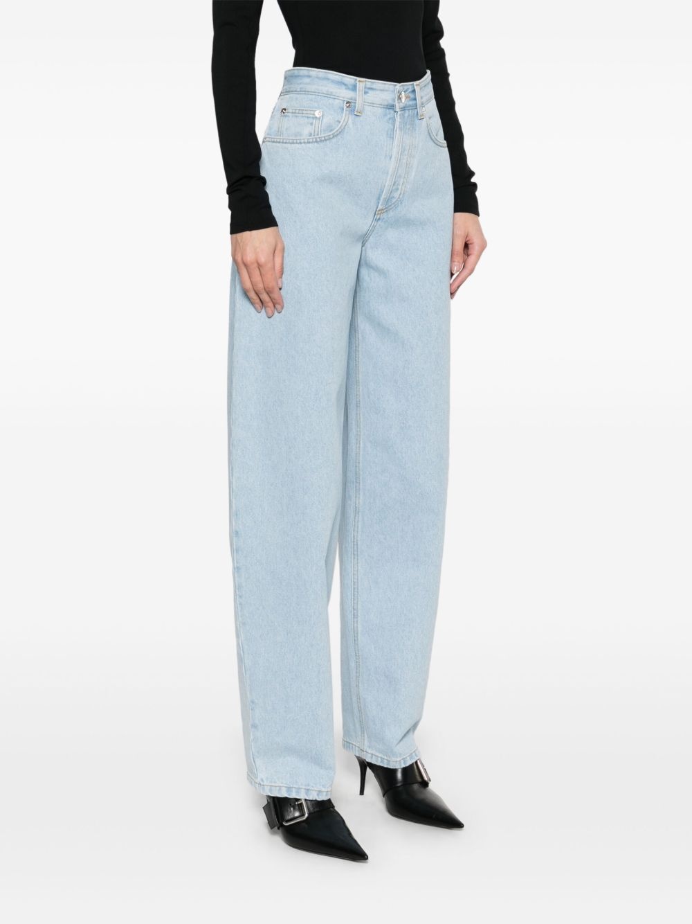 lace-up wide leg jeans - 3