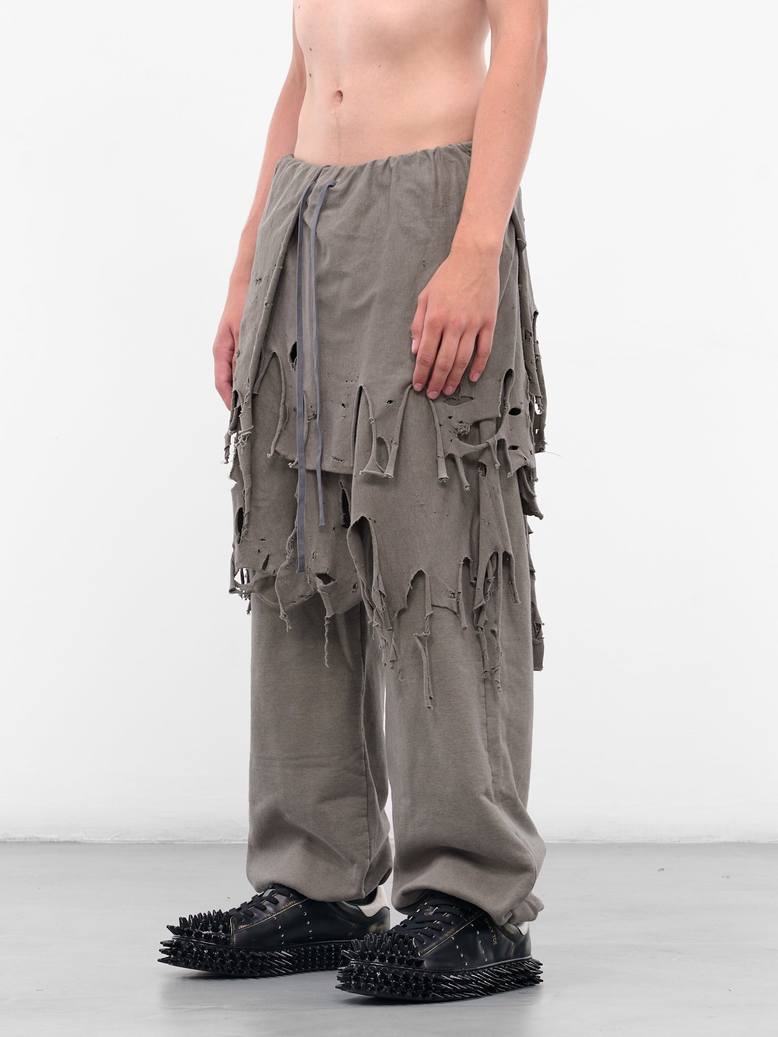 Gray Distressed Layering Sweatpants - 2