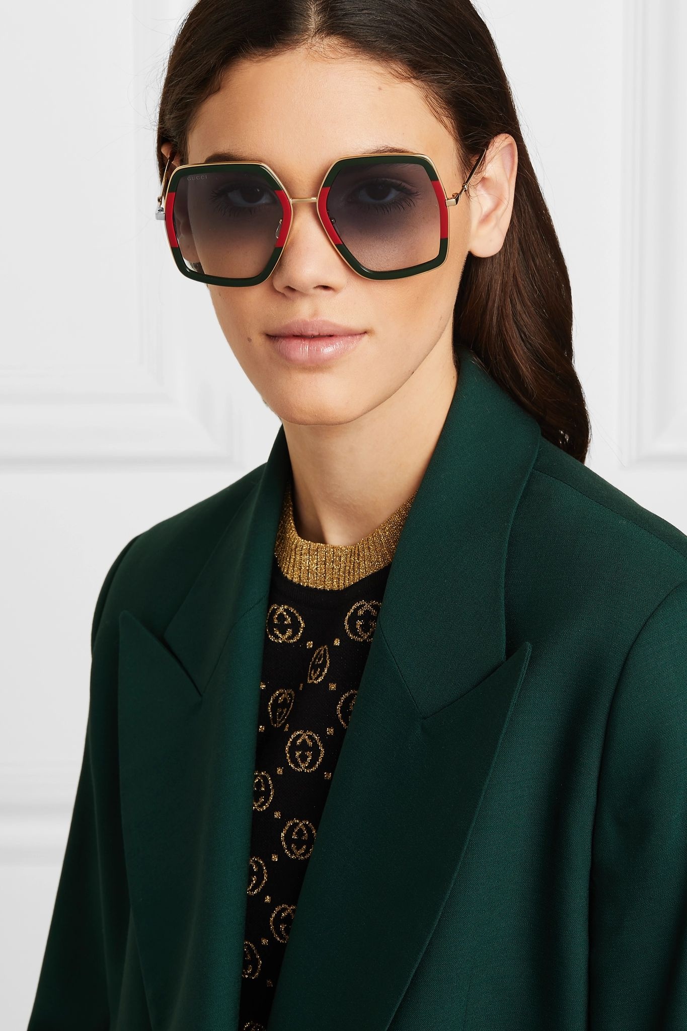 Square-frame striped acetate and gold-tone sunglasses  - 3