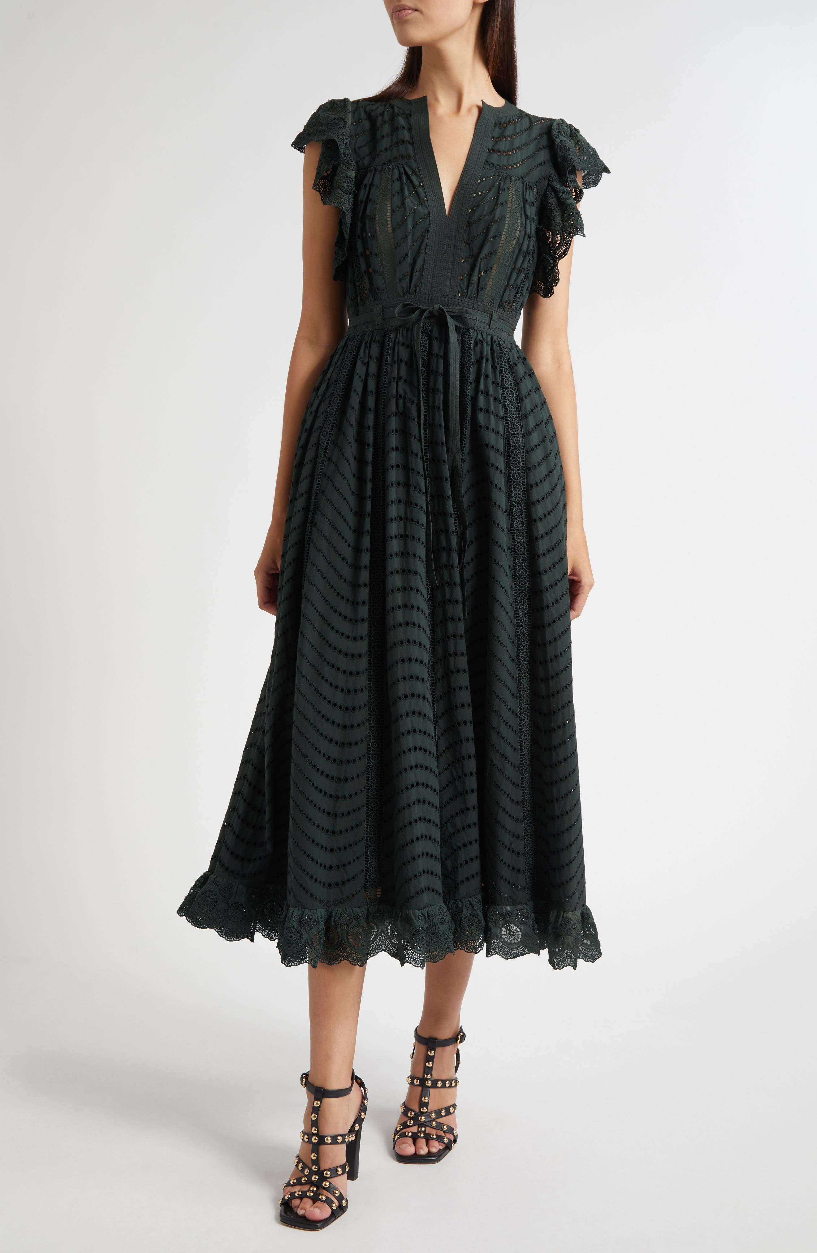 Ulla Johnson Olga Flutter Sleeve Midi Dress in Cypress at Nordstrom - 1