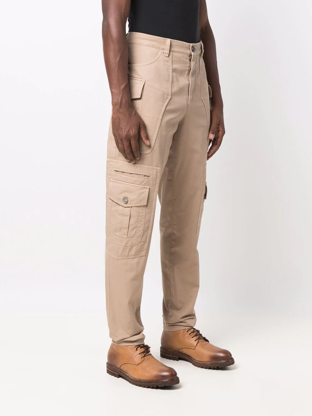 high-waisted cotton cargo trousers - 3