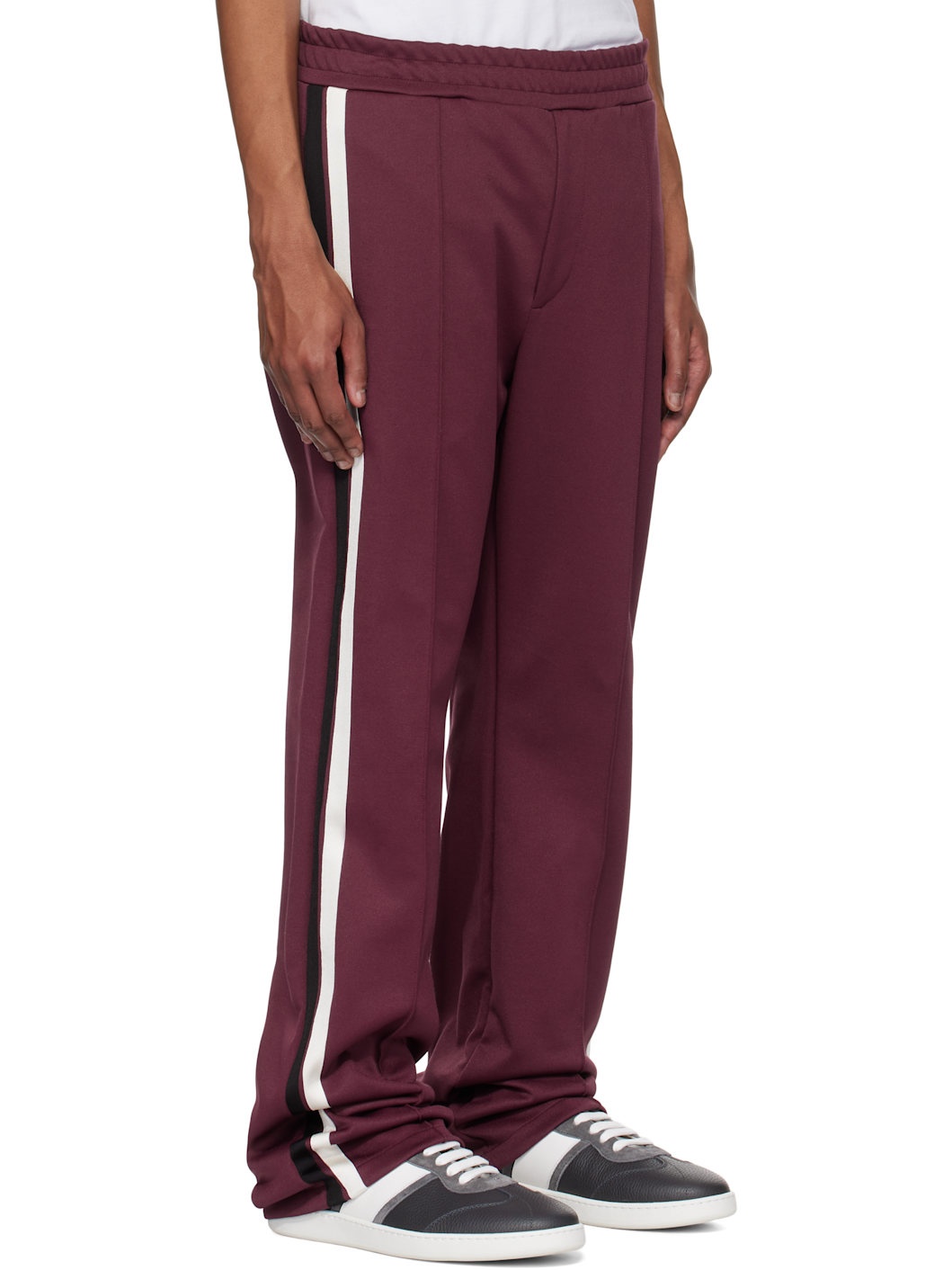 Burgundy Contrasting Bands Sweatpants - 2
