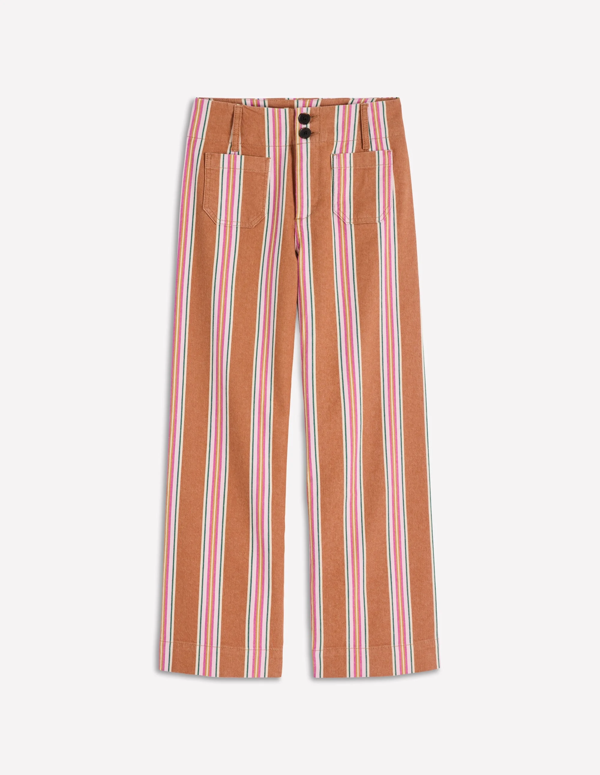 Patch Pocket Cropped Pants-Cognac, Pink Stripe - 1