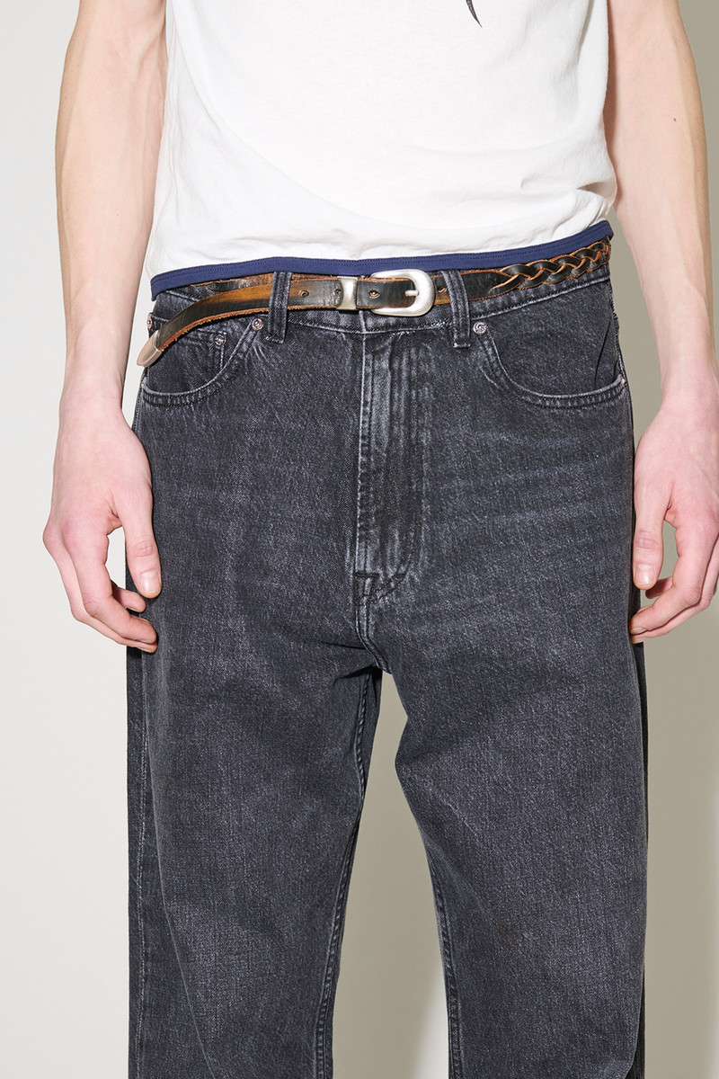 2 cm Braided Belt Vintage Black Leather 3