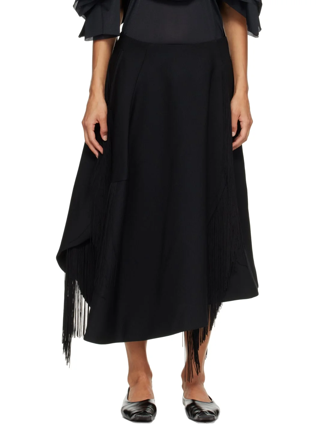 Black Fringe Midi Skirt - 1