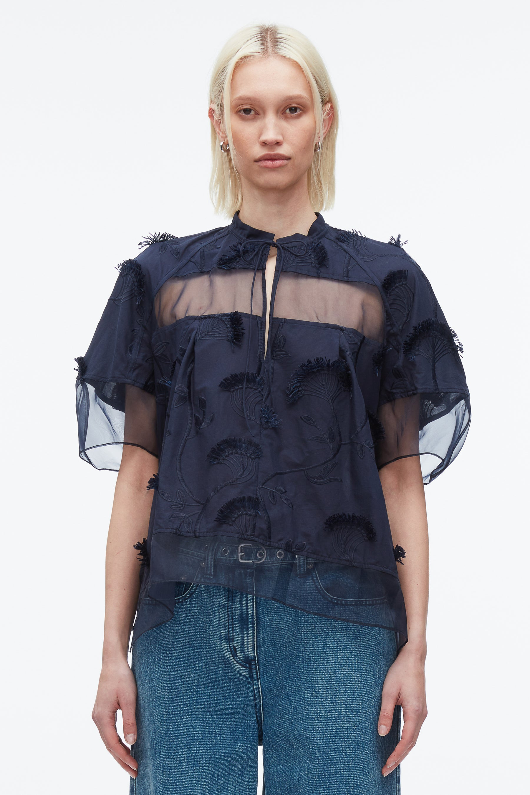 Embroidery Voile Top with Organza Combo - 3