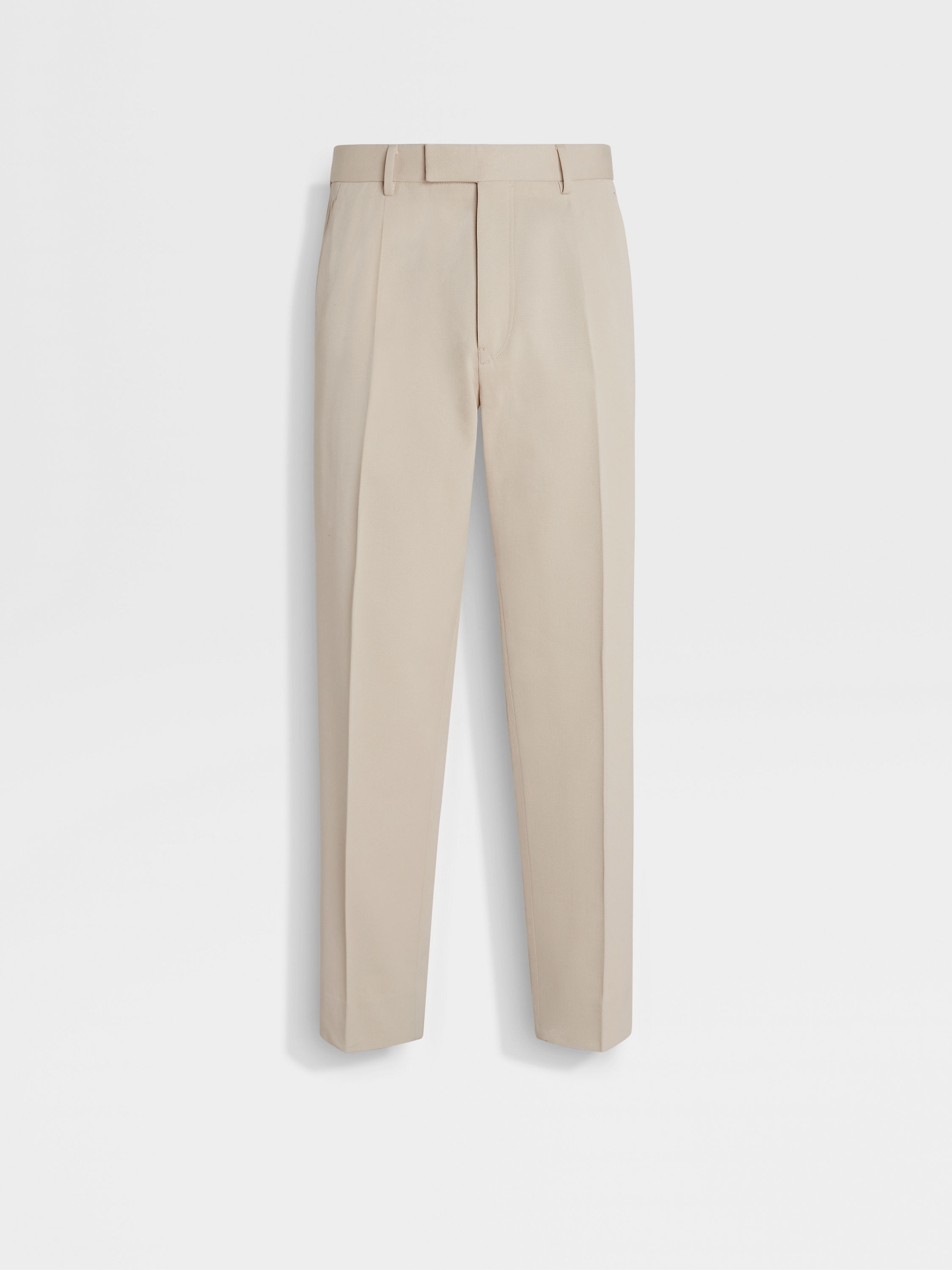 LIGHT BEIGE COTTON AND WOOL PANTS - 1