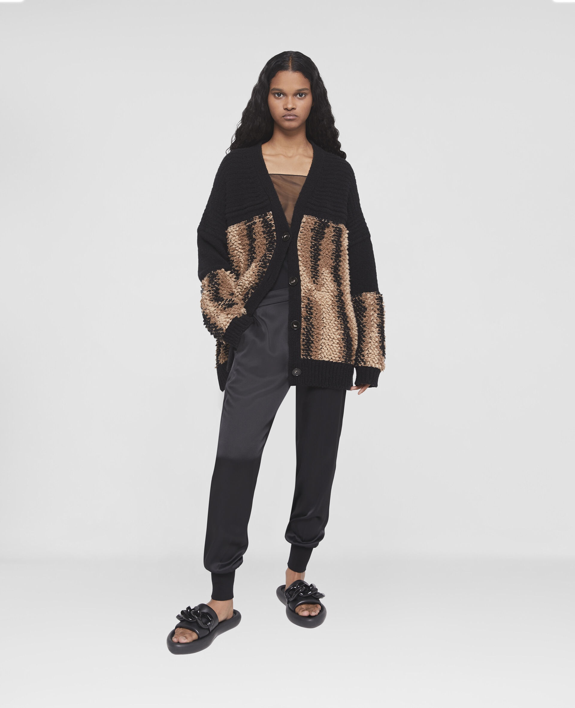 Fur Free Fur Panel Textured Knit Cardigan - 2