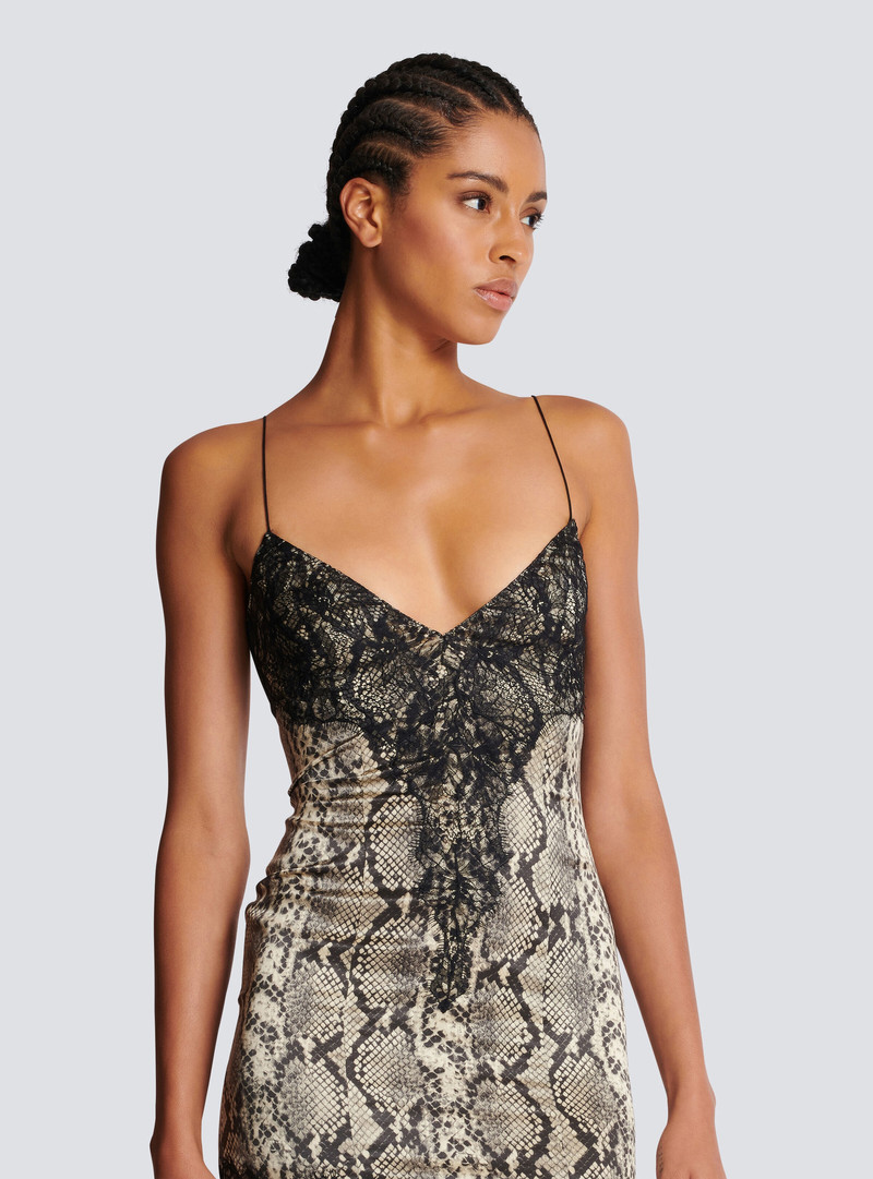Snakeskin silk and lace spaghetti strap dress 6