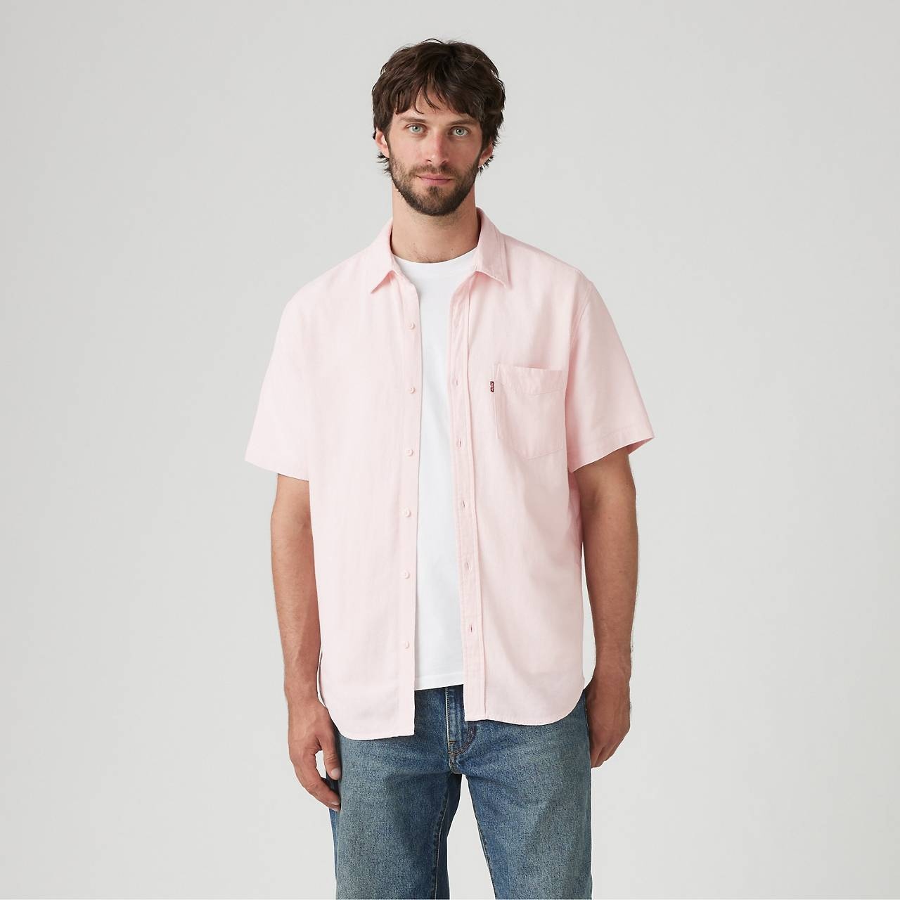 SHORT SLEEVE SUNSET COTTON LINEN ONE POCKET SHIRT - 2