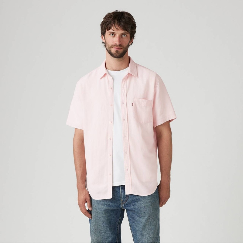 SHORT SLEEVE SUNSET COTTON LINEN ONE POCKET SHIRT 2