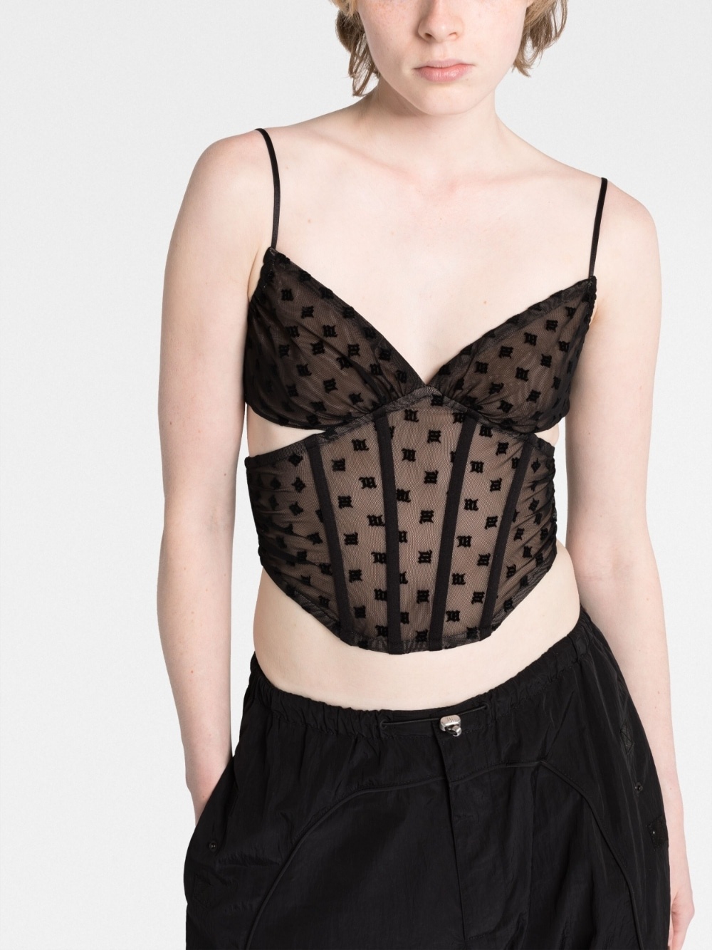 mesh monogram corset top - 5
