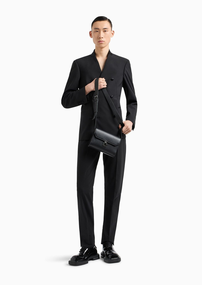 EMPORIO ARMANI Double-breasted blazer in two-way stretch virgin wool canvas with satin collar outlook