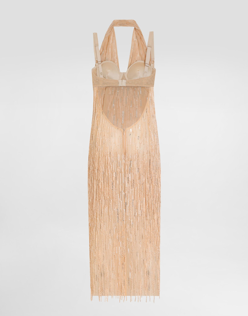 Calf-length dress with sequined fringe embellishment 7