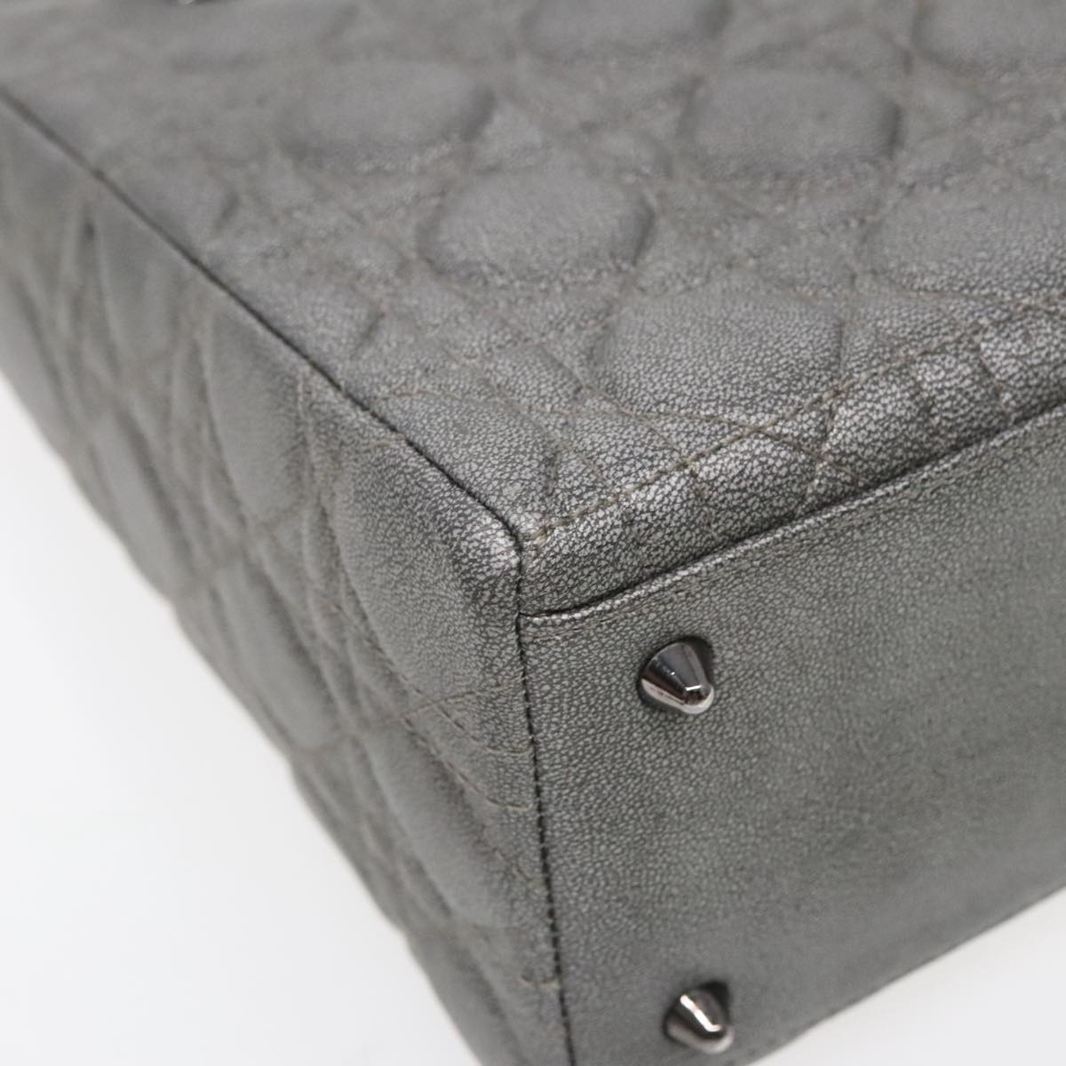 DIOR Lady DIOR Canage Hand Bag Lamb Skin Silver Tone - 13