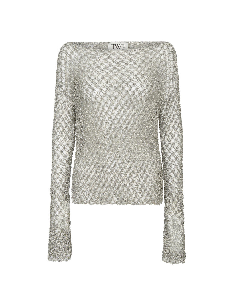 Women's Boatneck Crochet-Knit Top - Pale Champagne 1
