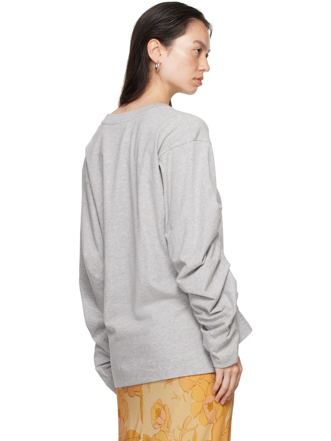 Gray Pleated Sleeves T-Shirt - 3