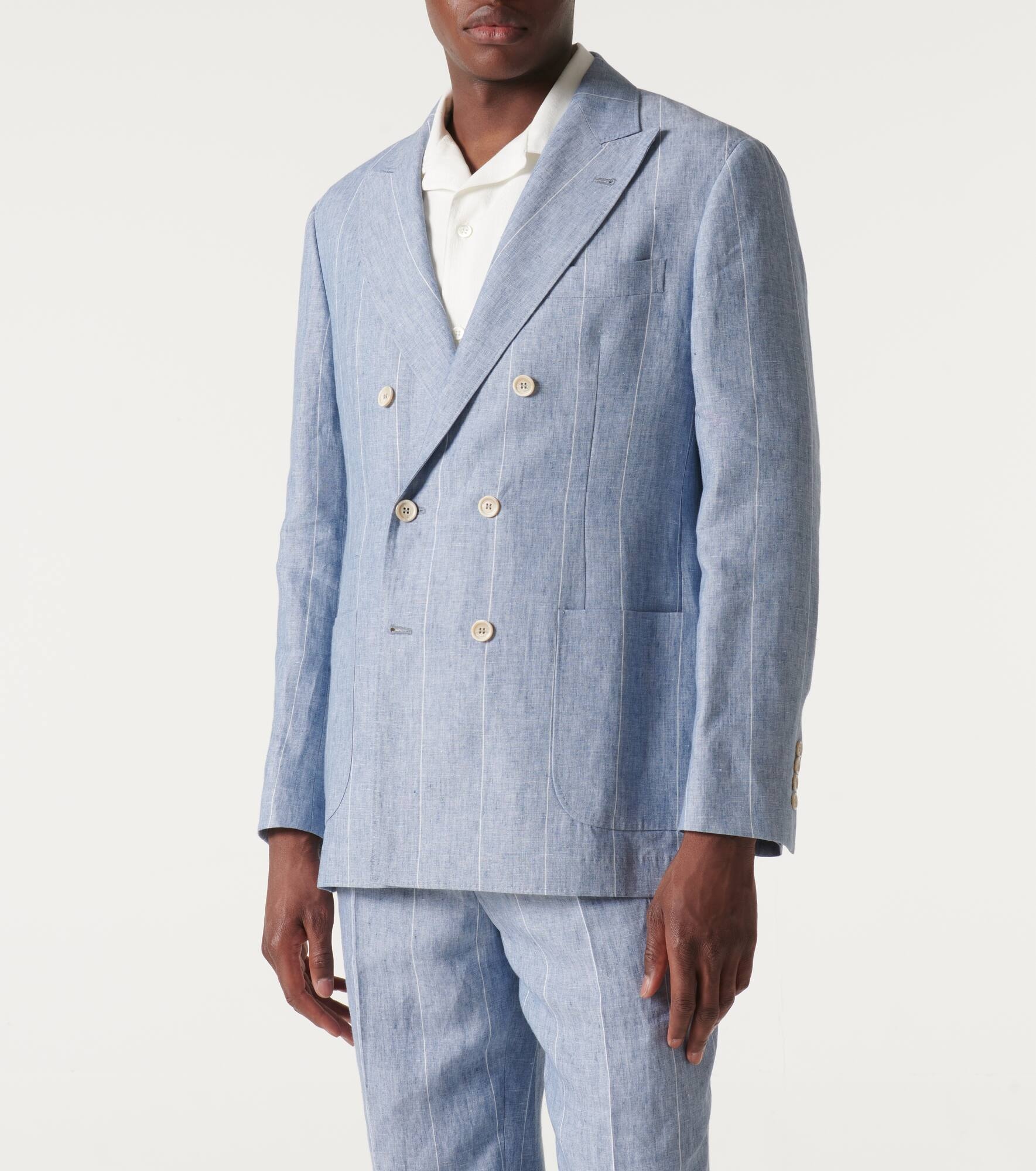 Striped double-breasted linen suit - 4