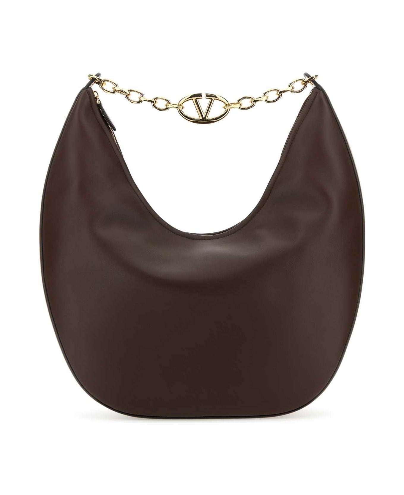 Brown Leather Medium Vlogo Moon Shoulder Bag - 1