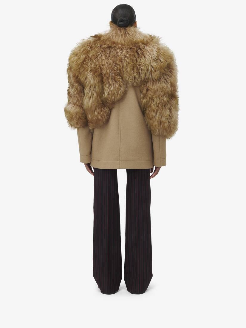 Shearling Stole Wool Peacoat - 6