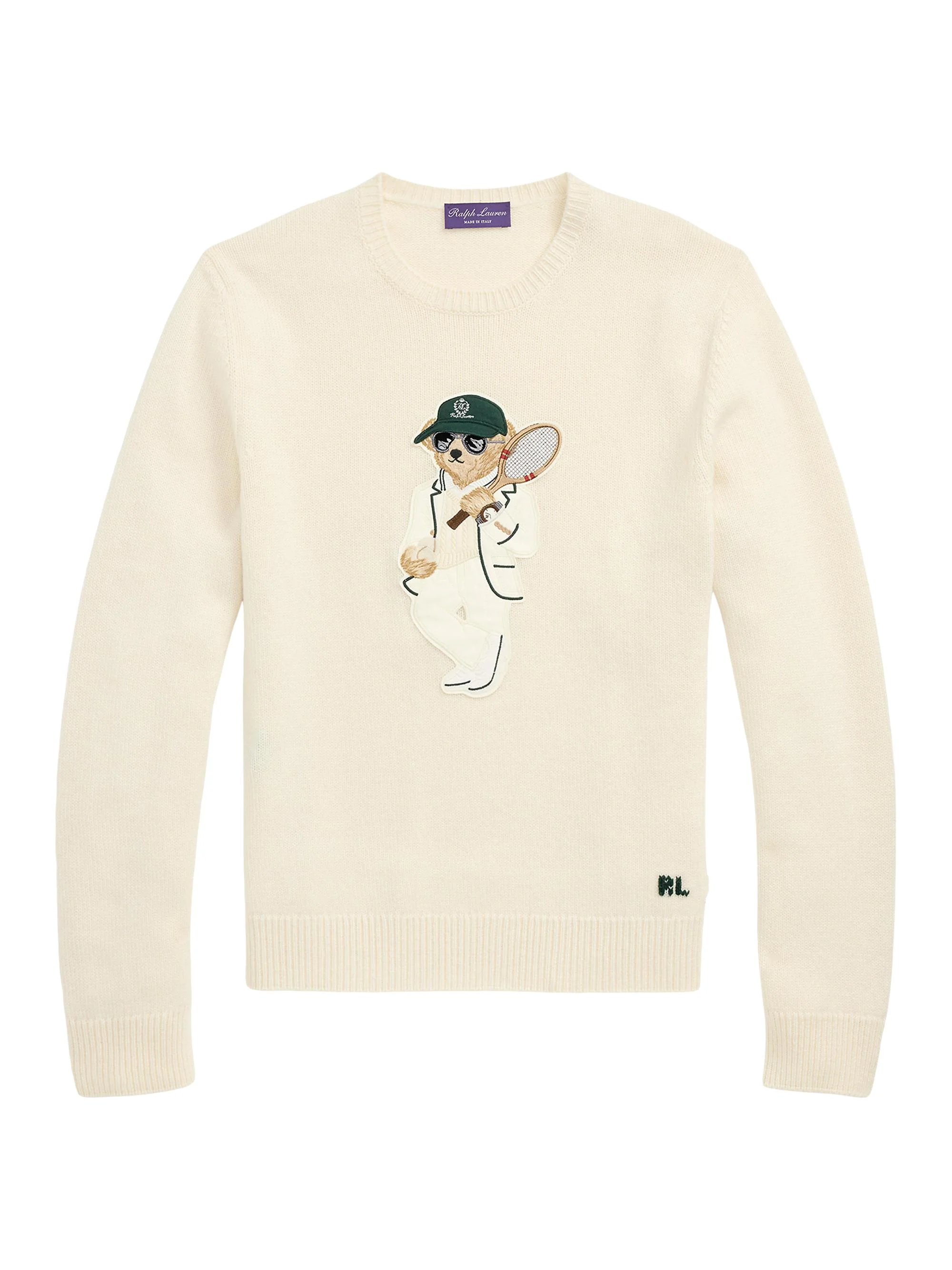 Men's Tennis Polo Bear Cashmere Crewneck Sweater - Classic Cream - 1