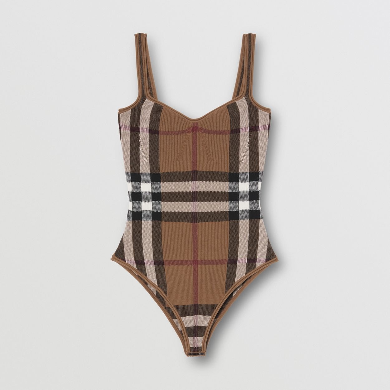 Check Intarsia Cotton Silk Blend Bodysuit - 1