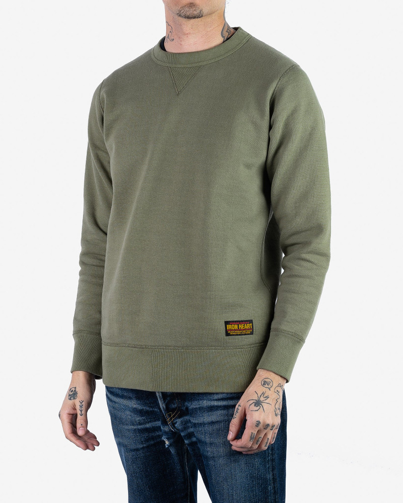 Iron Heart IHSW-69L-OLV 14oz Ultra Heavyweight Loopwheel Cotton Crew Neck Sweat - Olive outlook