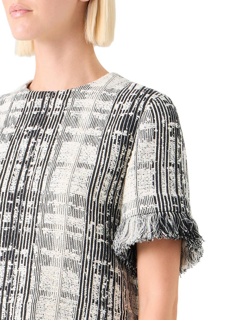 Women's Raw Cotton Tweed Boxy Blouse - Black Ivory 6