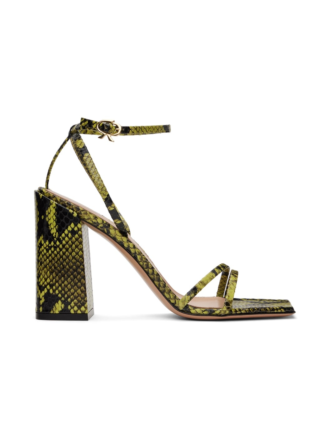 Green & Black Snakeskin Heeled Sandals - 1