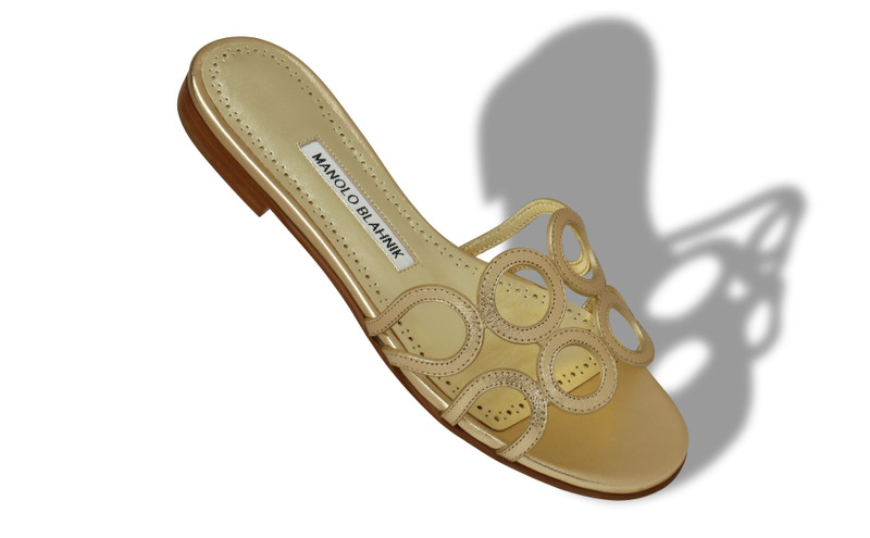 Manolo Blahnik Gold Nappa Leather Open Toe Flat Mules outlook