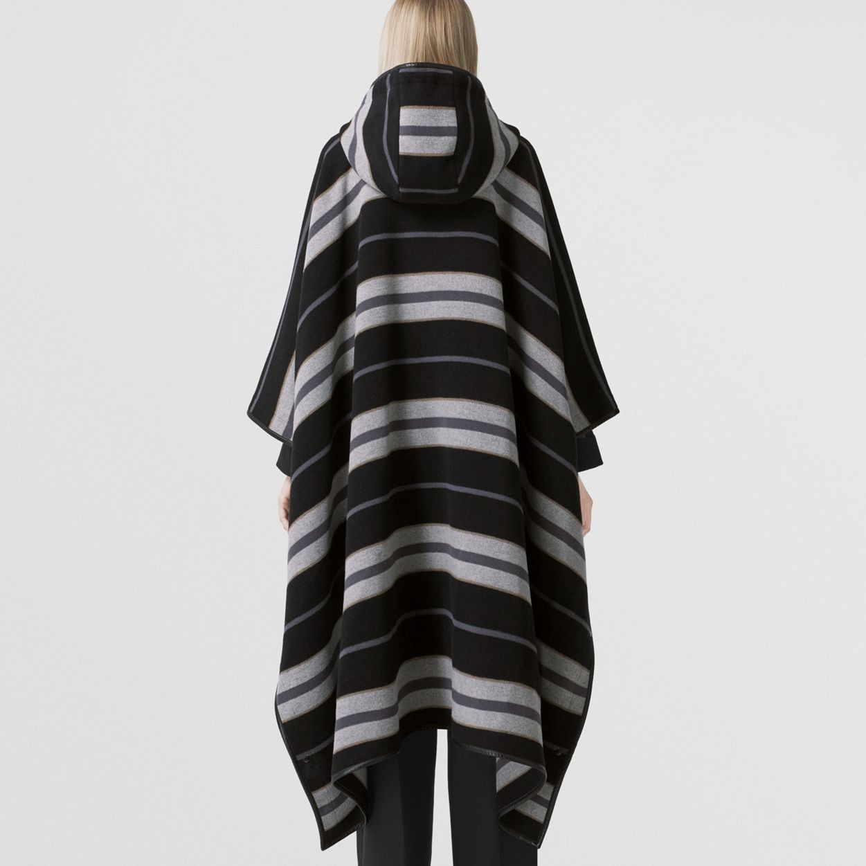 Stripe Wool Oversized Hooded Poncho - 4