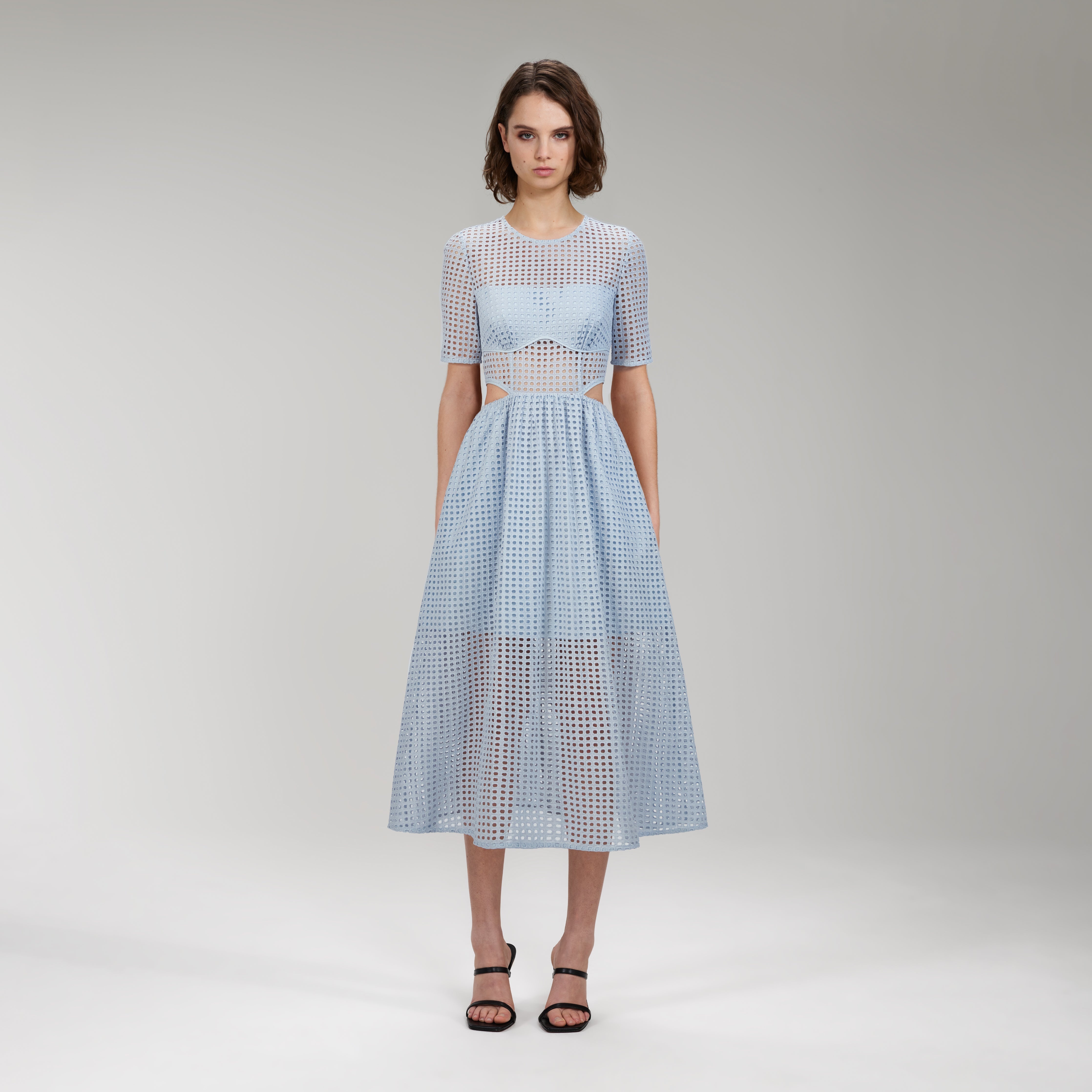 self-portrait Light Blue Cotton Broderie Anglaise Midi Dress - PF22-908 |  REVERSIBLE