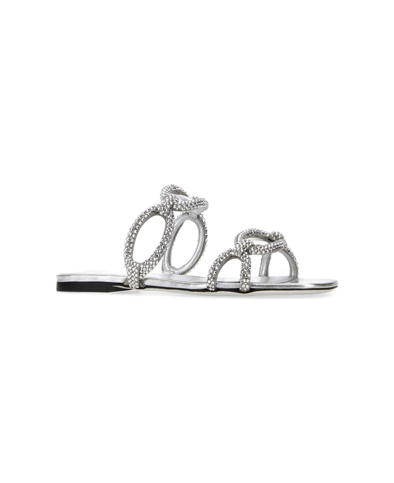 Silver Rhinestones Valentino Garavani Chain 1967 Slippers - 2