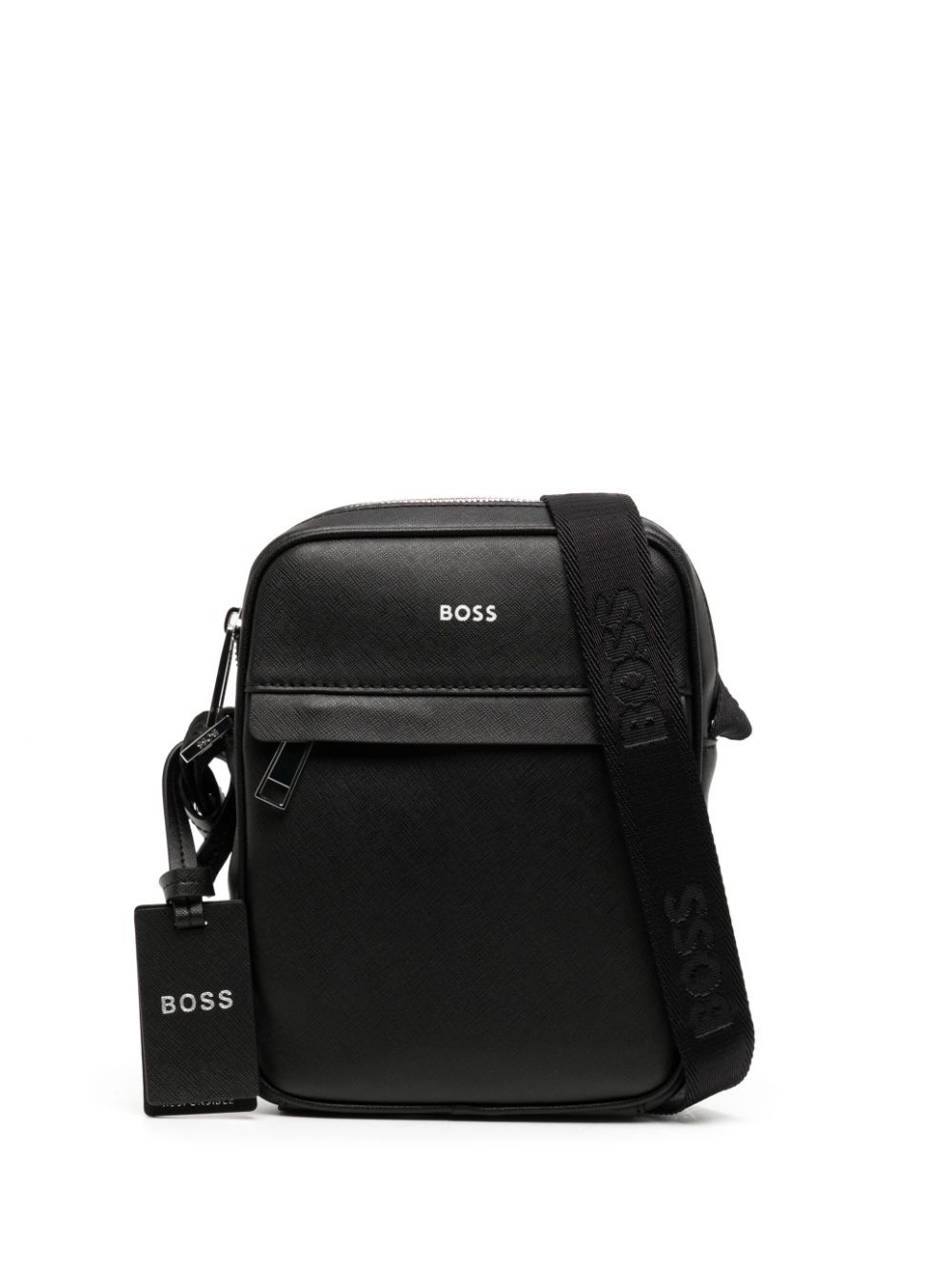 logo-print leather messenger bag - 1
