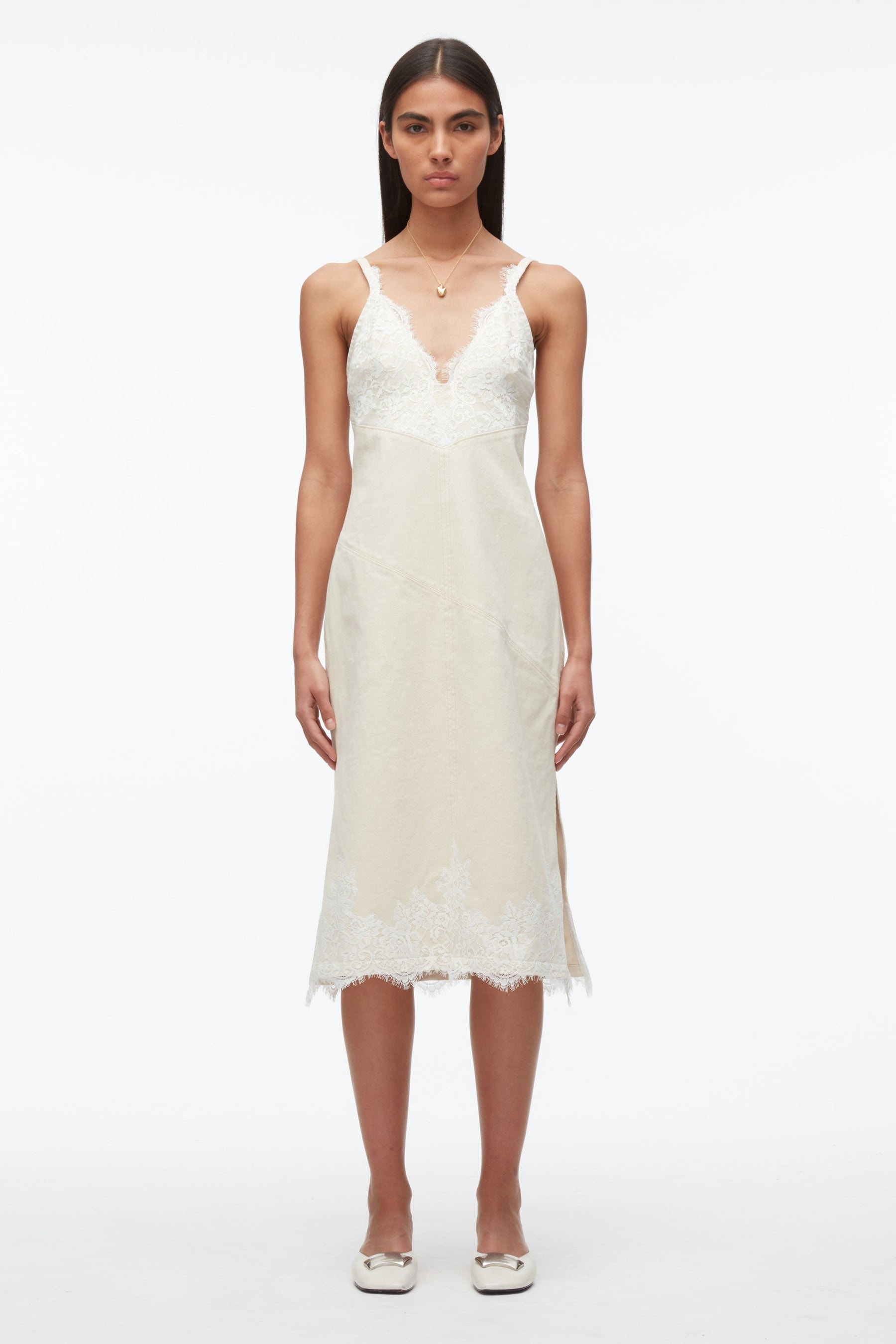 Denim Slip Dress With Lace - 1