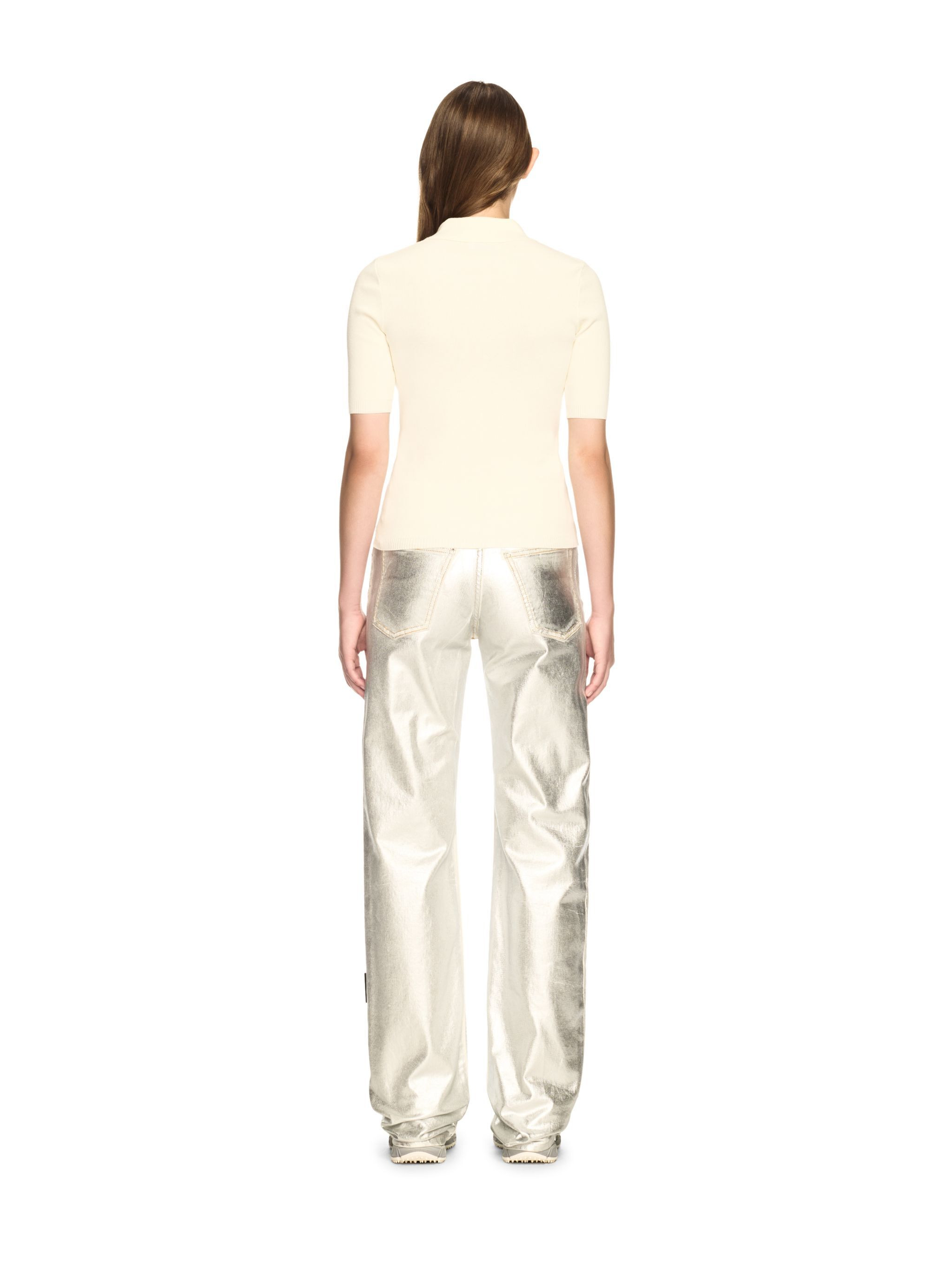 Cream Striped Knit Polo Shirt - 4