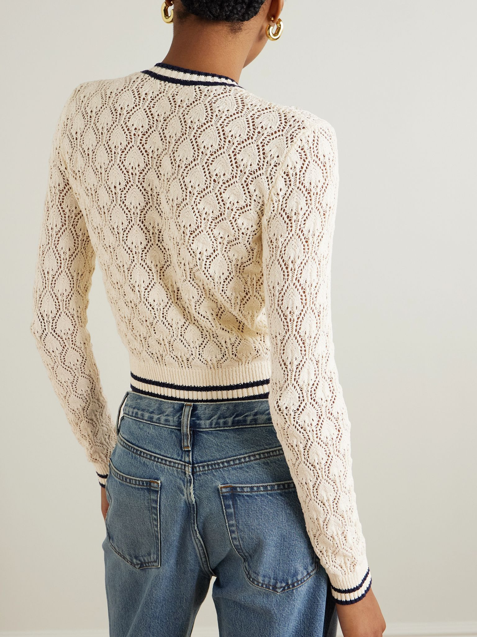 The Rookie pointelle-knit cotton-blend bouclé cardigan Cream - 4