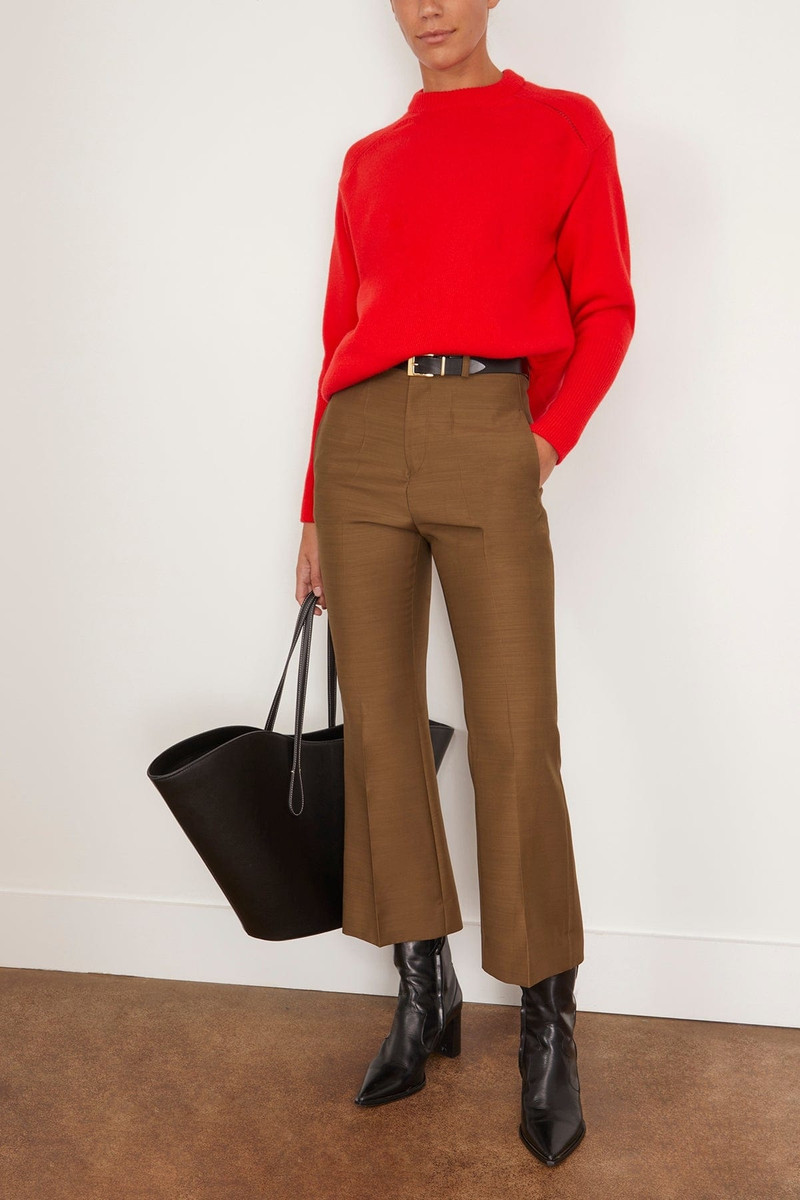 BITE Studios Credo Organic Wool and Silk Bootcut Trousers in Moss outlook