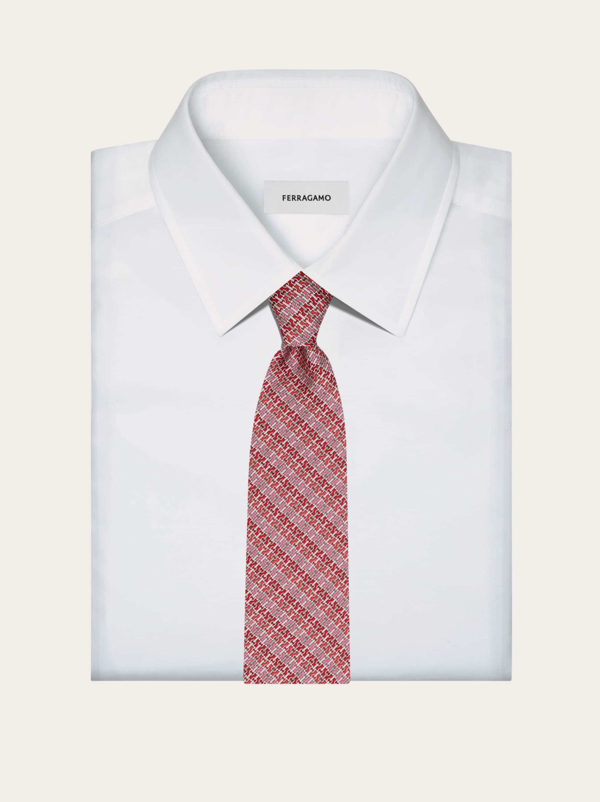 Gancini chain print silk tie - 4
