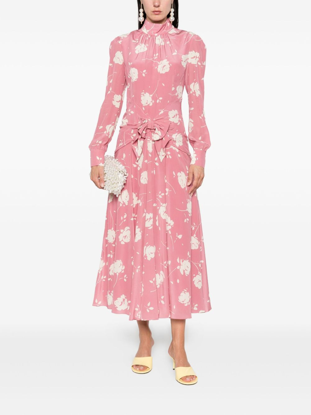 rose-print belted midi dress - 2