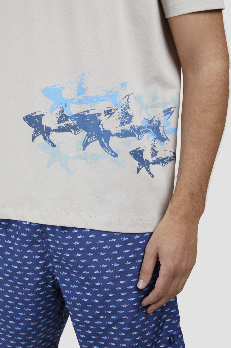 COTTON JERSEY T-SHIRT WITH DISTRESSED SHARKS PRINT 5